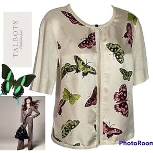 New TALBOTS 100% Silk Mod Cottagecore Fairycore Shrug Cardigan Butterflies S M